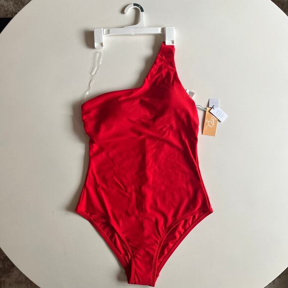 KONA SOL NWT One Piece Swimsuit, Medium, Red One Shoulder - Picture 4 of 9